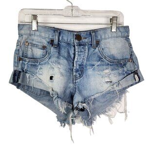 ONE x OneTeaspoon Bandits Jean Shorts Relaxed Button Fly Twist Cuff Hem 26